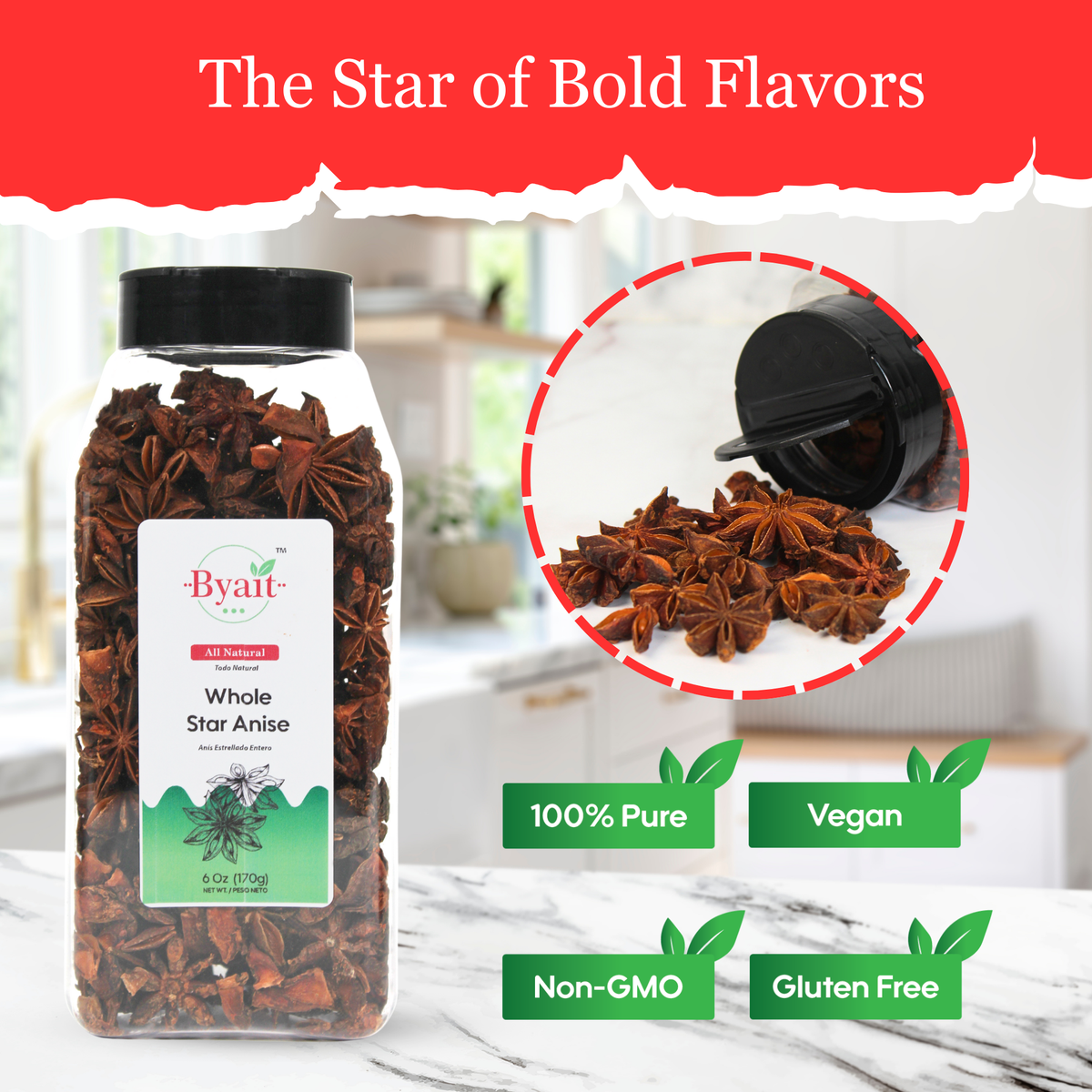 Byait Whole Star Anise 6 Oz