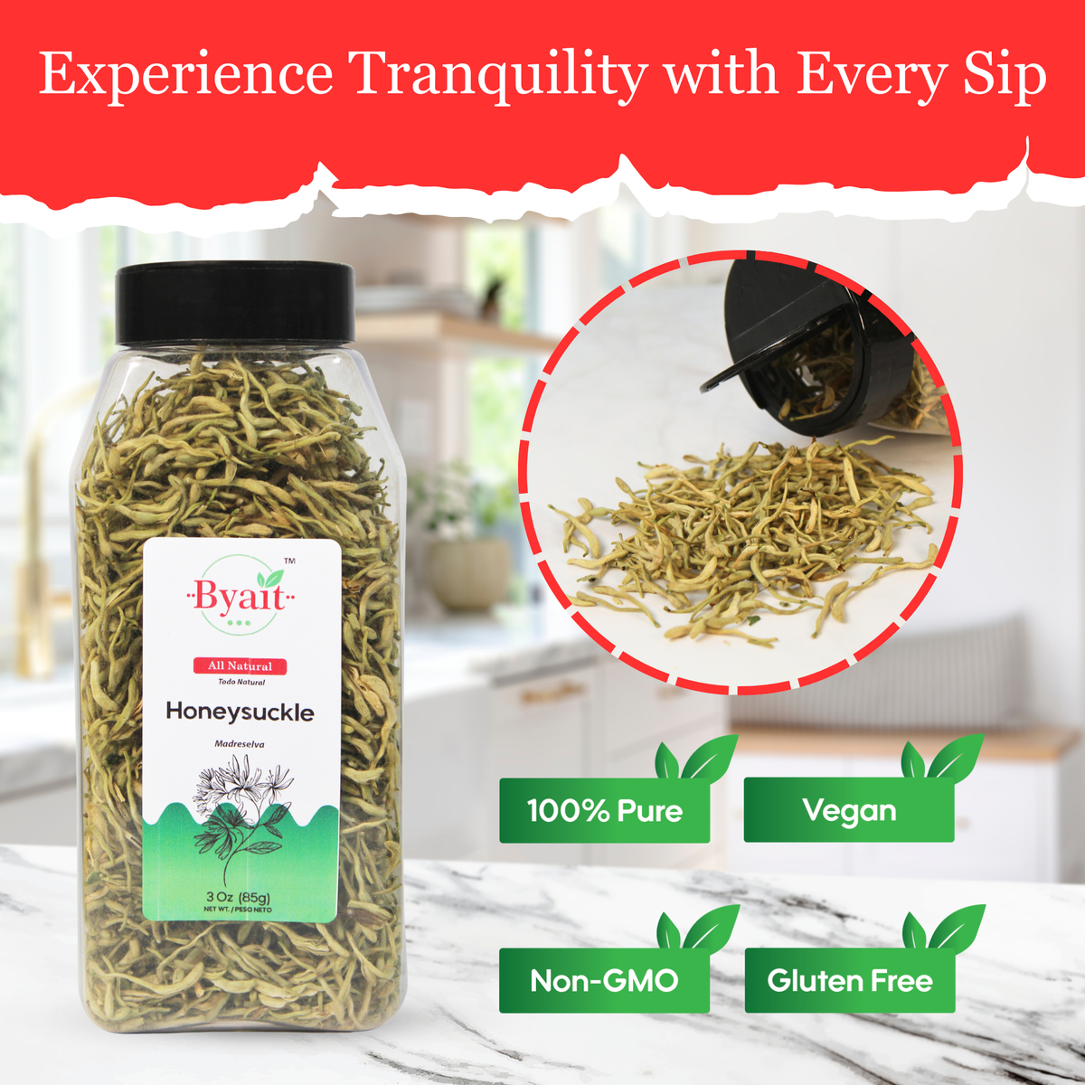 Byait Dried Honeysuckle Flowers Tea, Jin Yin Hua, 3 Oz