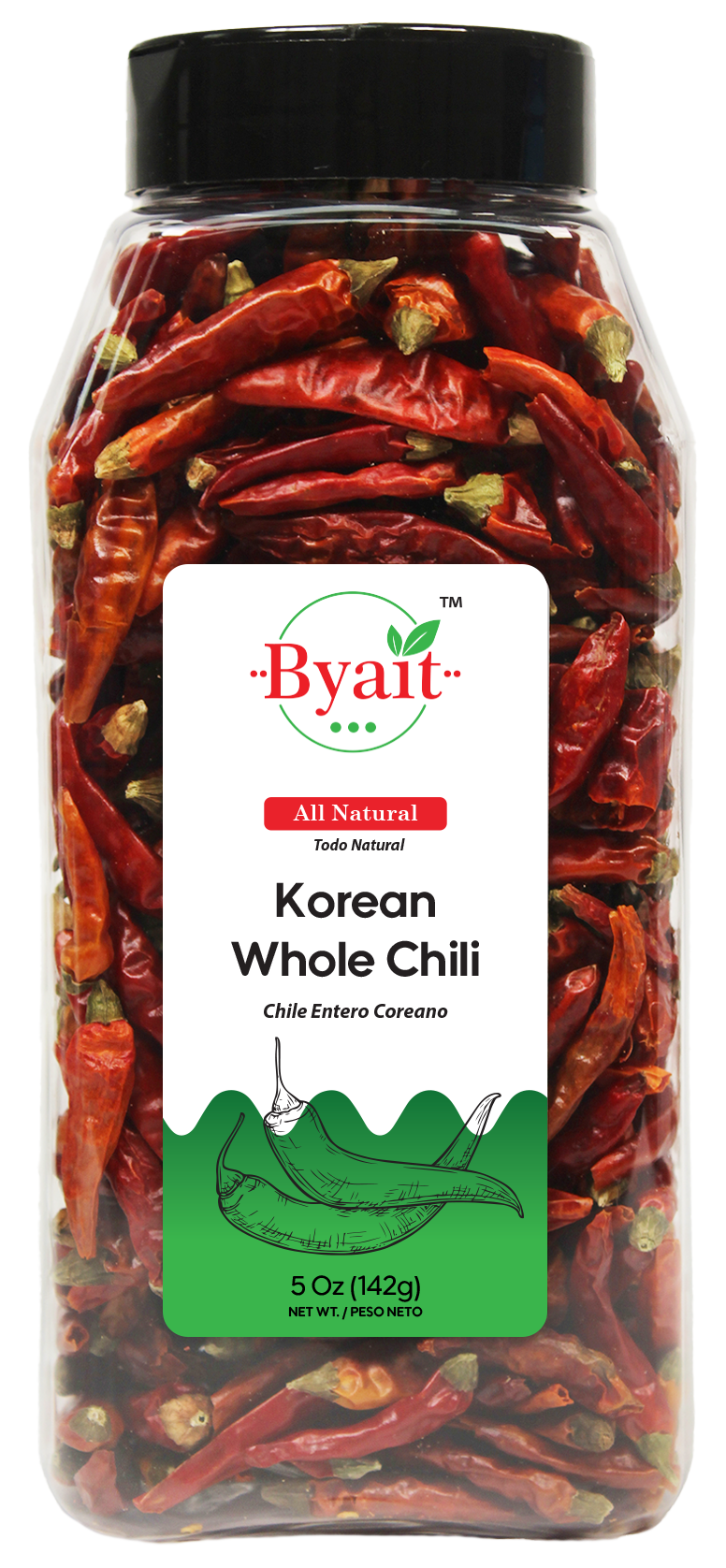 Byait Korean Whole Chili Peppers 5 Oz, Jeonche Gochu